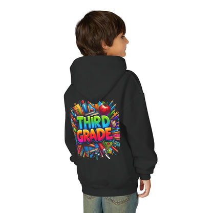 Third Grade Kids Hoodie — Colorful School Supplies Back-to-School Sweatshirt