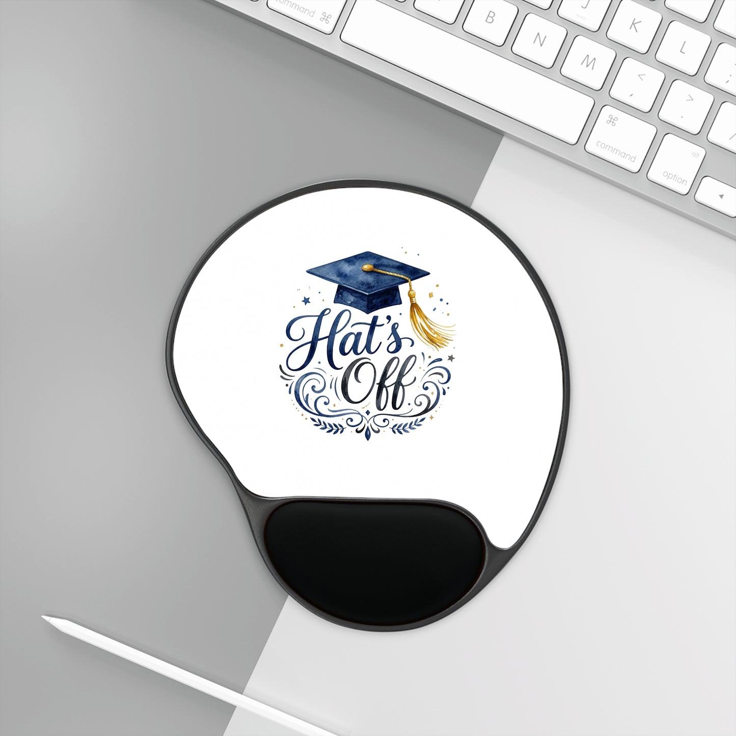 Graduation 'Hats Off' Mouse Pad with Wrist Rest — Comfortable Desk Gift for Grads