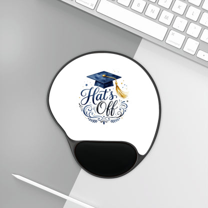 Graduation 'Hats Off' Mouse Pad with Wrist Rest — Comfortable Desk Gift for Grads
