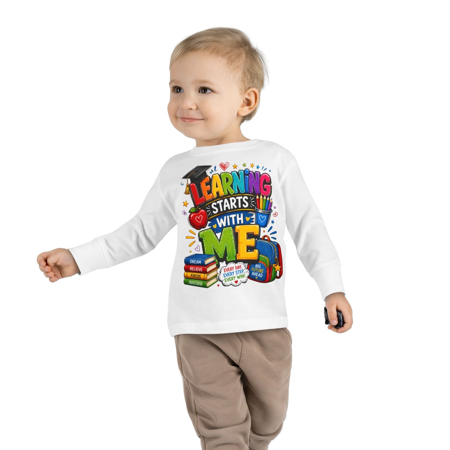 Toddler Long Sleeve Tee — "Learning Starts With Me" Back-to-School Shirt