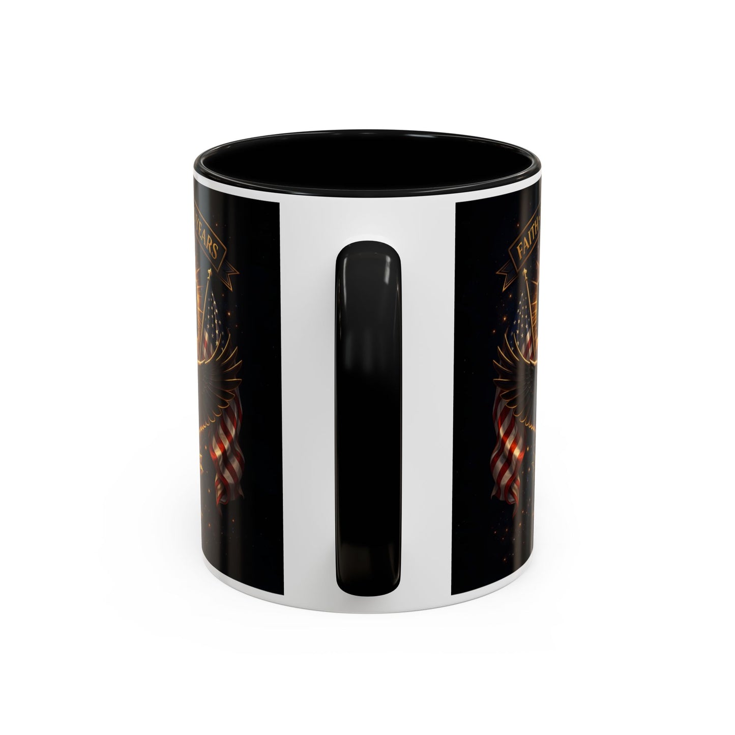 Patriotic Faith & Freedom Accent Coffee Mug — Eagle, Cross & American Flag (1776–2026)