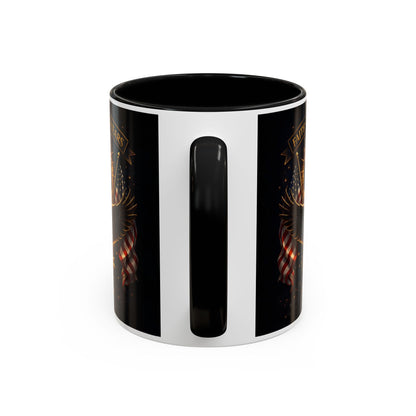 Patriotic Faith & Freedom Accent Coffee Mug — Eagle, Cross & American Flag (1776–2026)