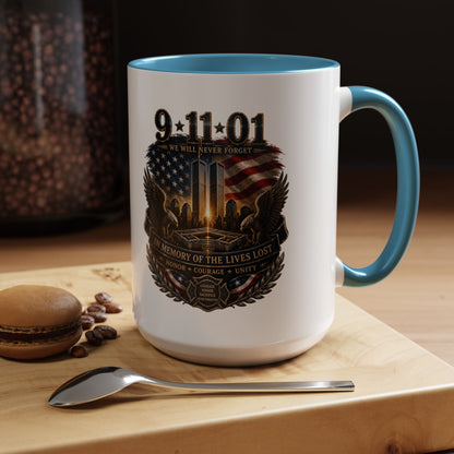 9·11 Memorial Coffee Mug — Never Forget Tribute Accent Mug (11/15oz)