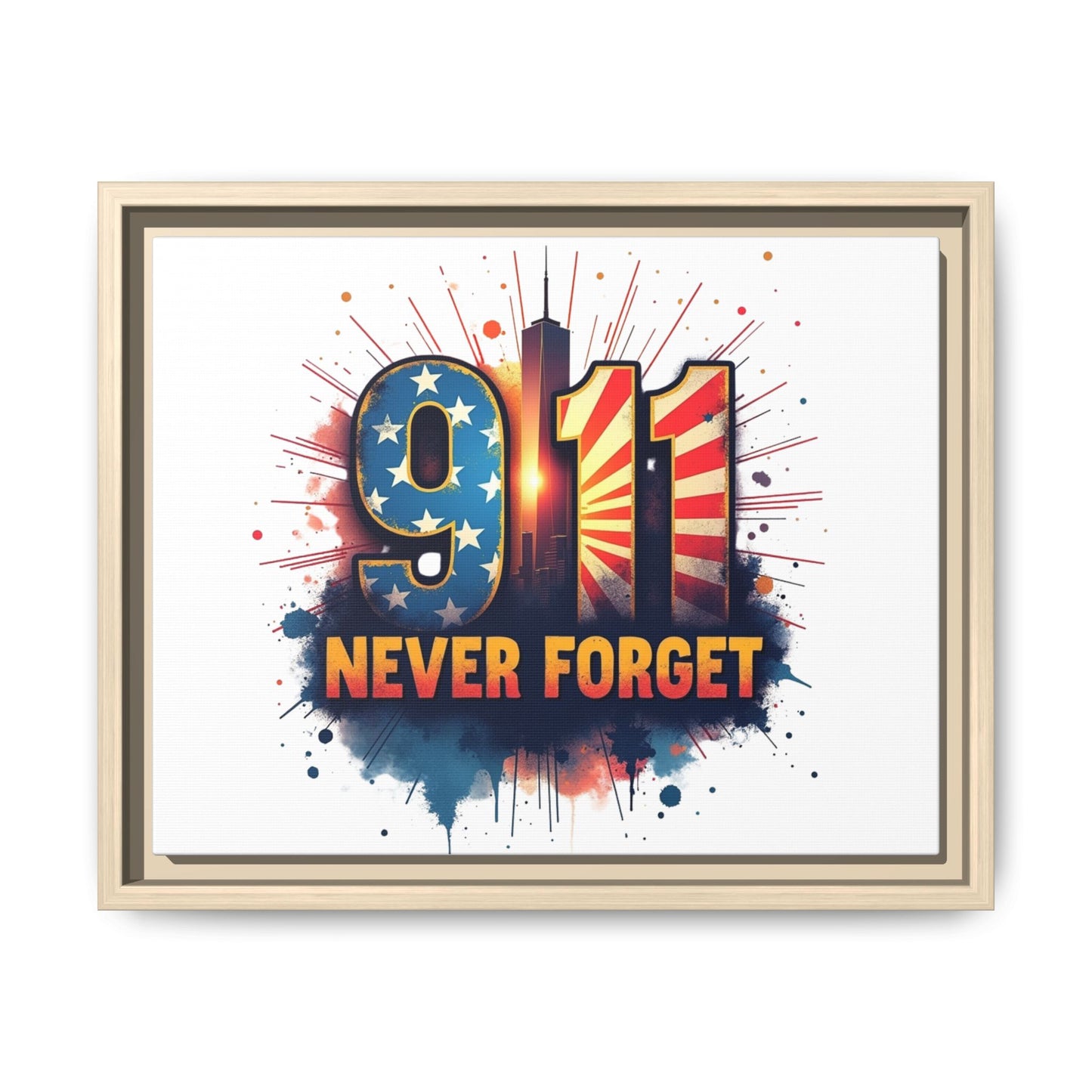 Framed Canvas Wall Art — “9·11 Never Forget” Memorial Print