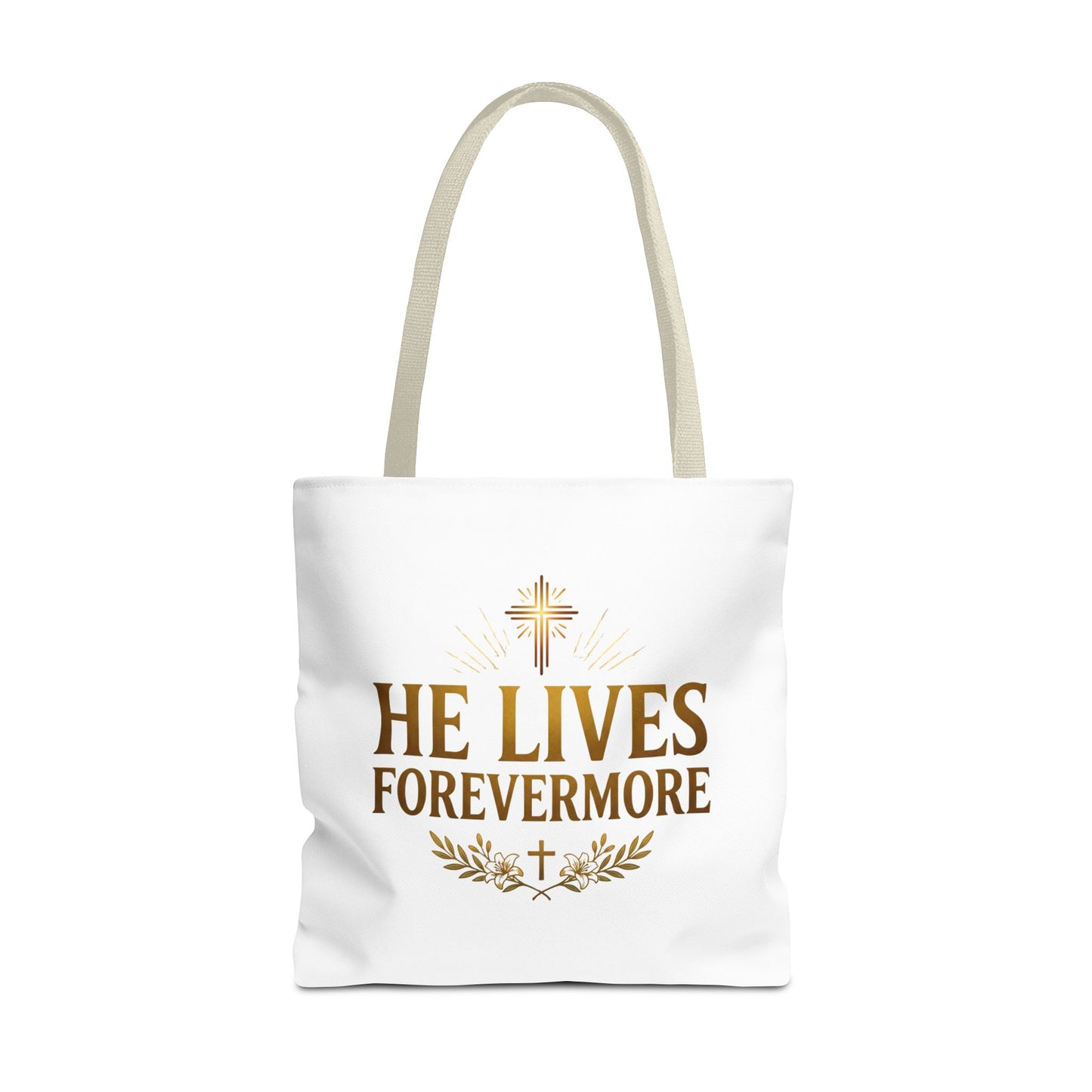 He Lives Forevermore Tote Bag – Christian Faith Cross Easter Canvas Tote