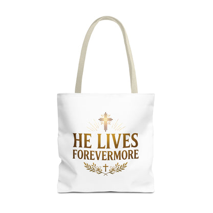 He Lives Forevermore Tote Bag – Christian Faith Cross Easter Canvas Tote