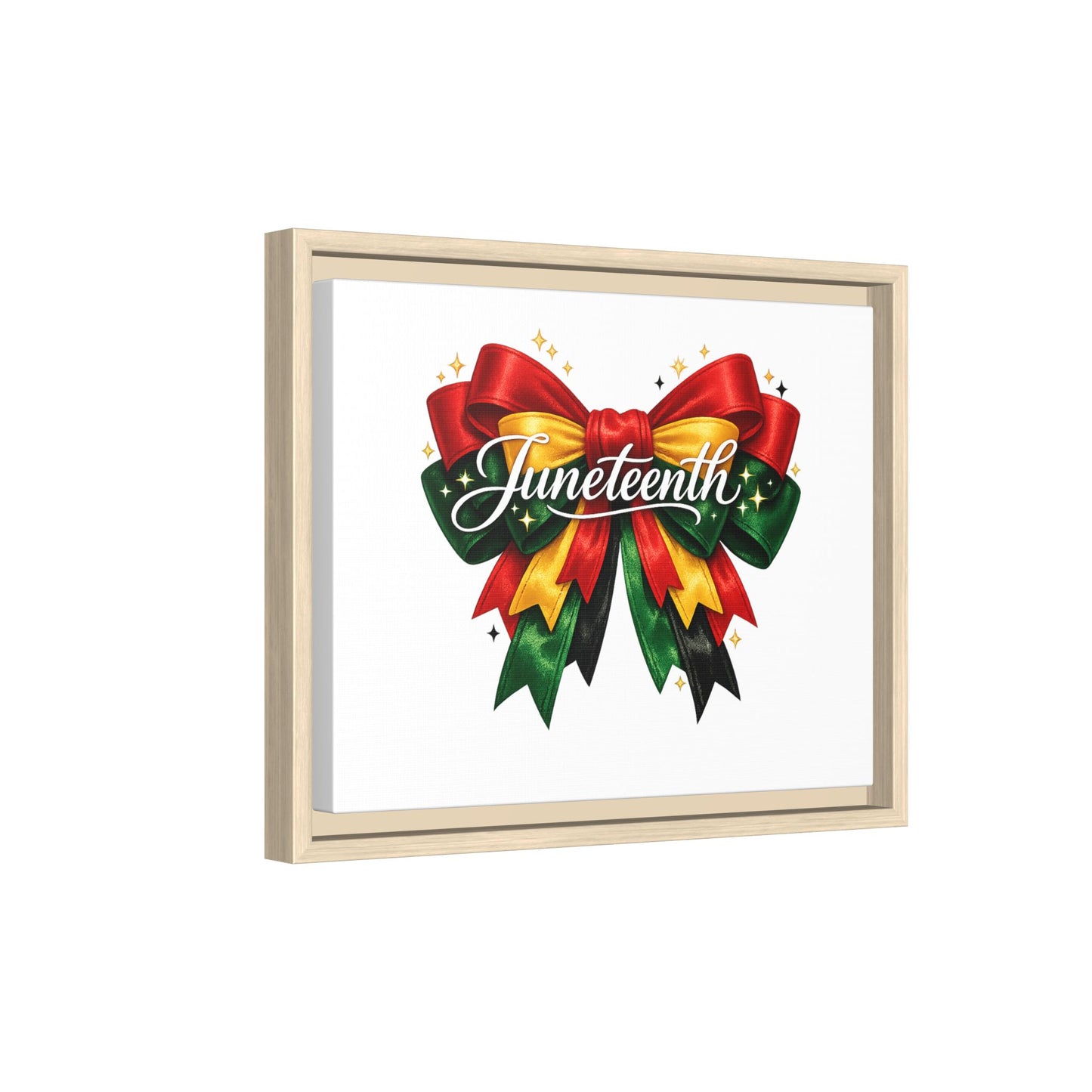 Juneteenth Framed Canvas Print – Festive Red, Green & Gold Ribbon Wall Art