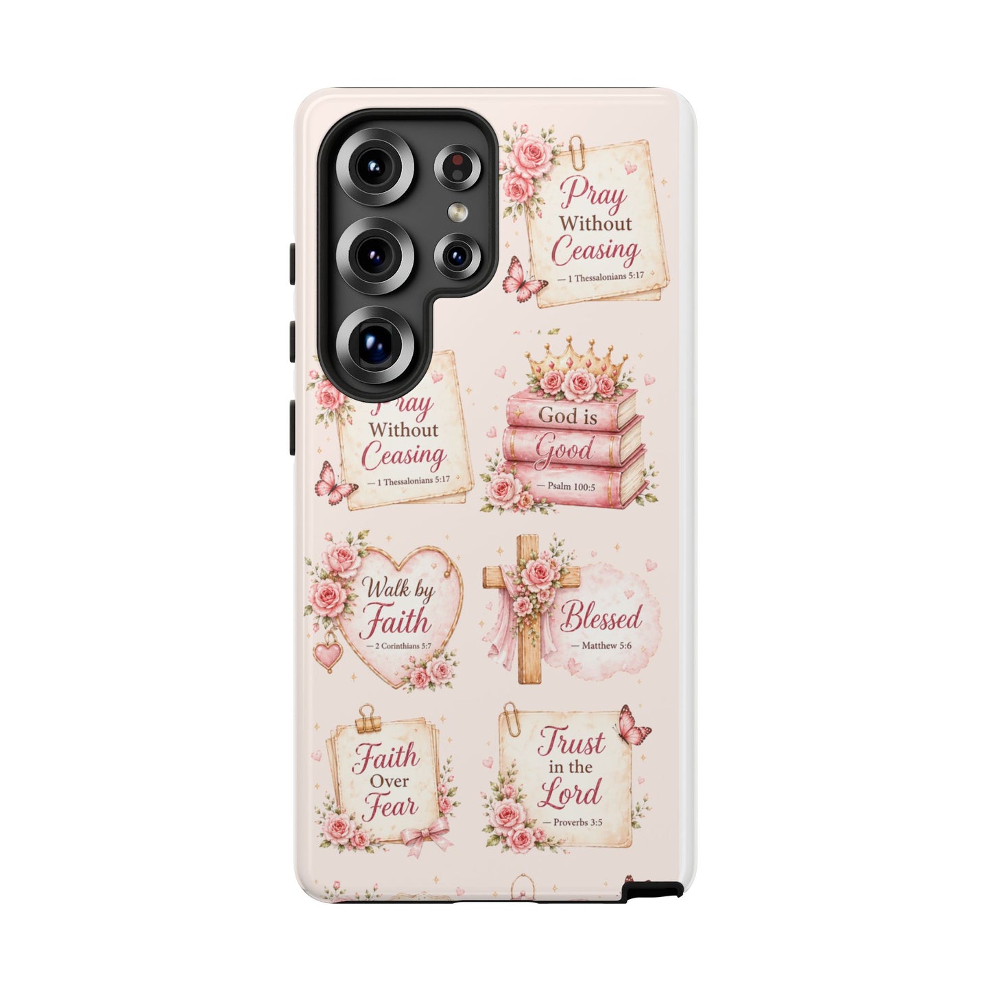 Christian Floral Phone Case — "Pray Without Ceasing" Faith Cross Design