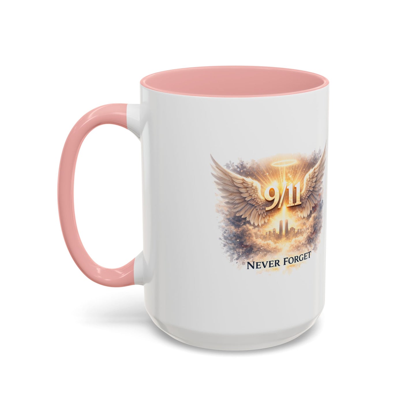 9/11 Never Forget Accent Coffee Mug — Memorial Tribute Ceramic Mug
