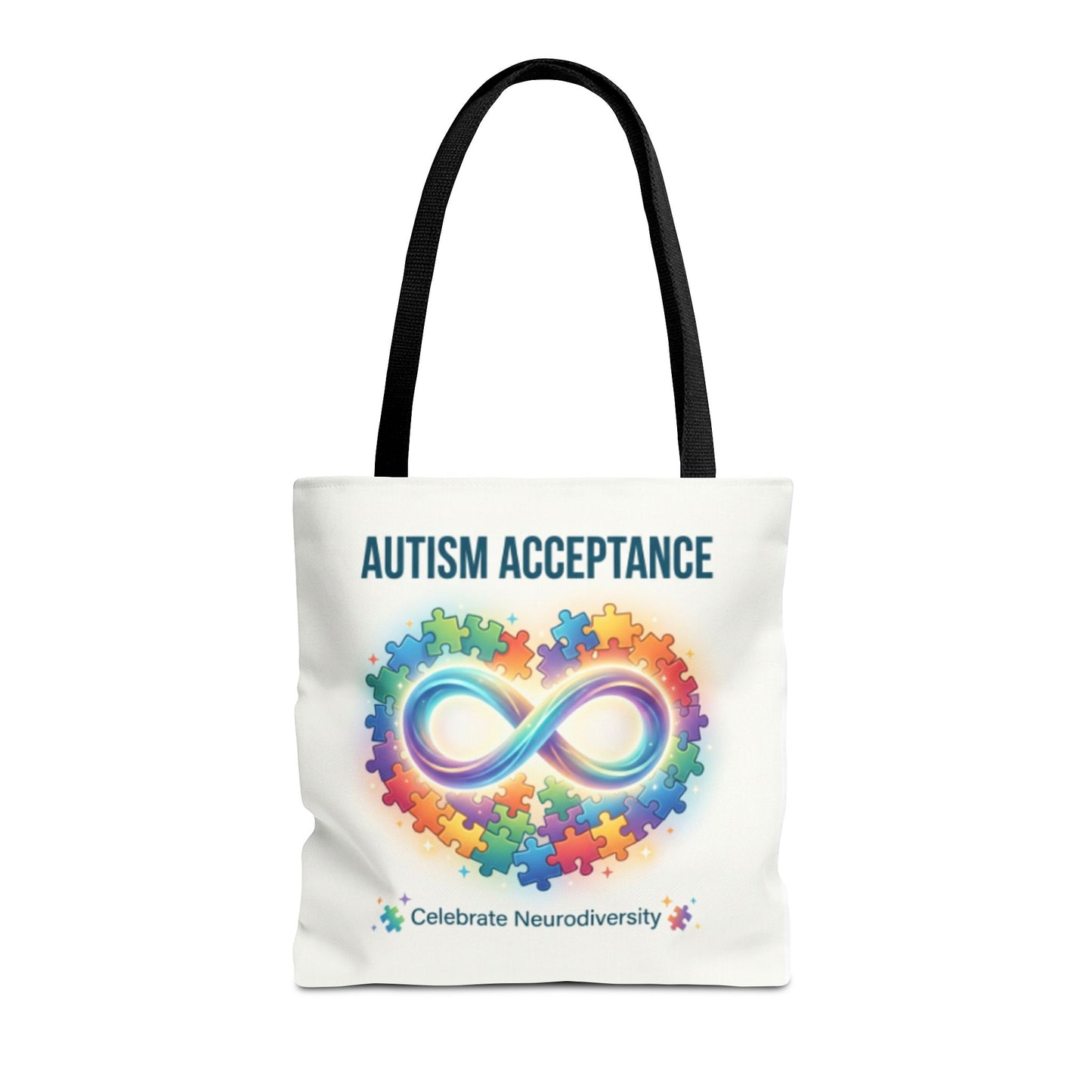 Autism Acceptance Tote Bag — Rainbow Neurodiversity Infinity Puzzle Design