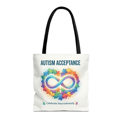 Autism Acceptance Tote Bag — Rainbow Neurodiversity Infinity Puzzle Design