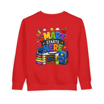 Toddler Sweatshirt — "Smart Starts Here" Back-to-School Kids Crewneck