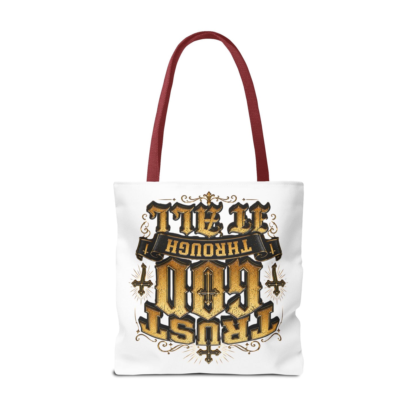 Religious Tote Bag — “Trust God Through It All” Inspirational Scripture Tote