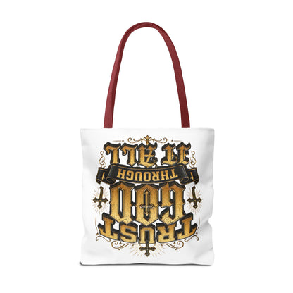 Religious Tote Bag — “Trust God Through It All” Inspirational Scripture Tote