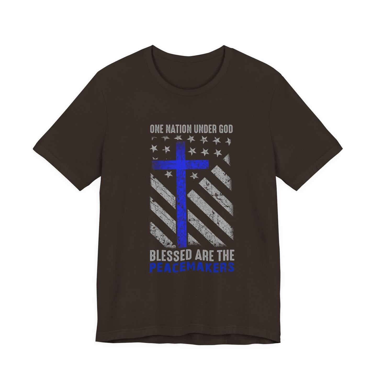 Blessed Are the Peacemakers T‑Shirt — Thin Blue Line Cross, "One Nation Under God" Patriotic Police Tee