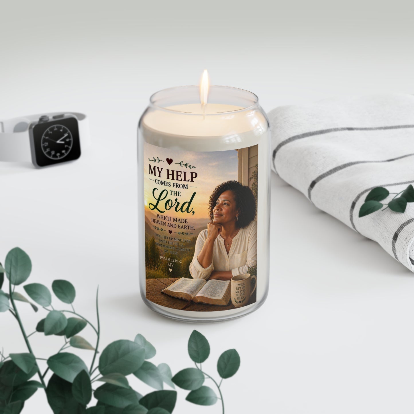 Inspirational Scripture Soy Candle — "My Help Comes From the Lord" 13.75oz