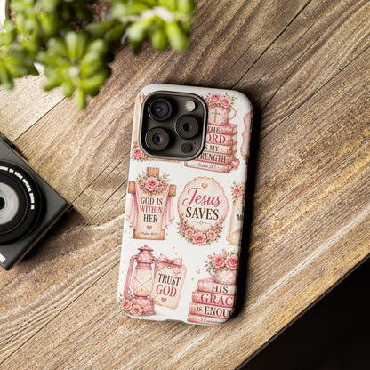 Faith Phone Case — 'Jesus Saves' Floral Christian Scripture iPhone Case