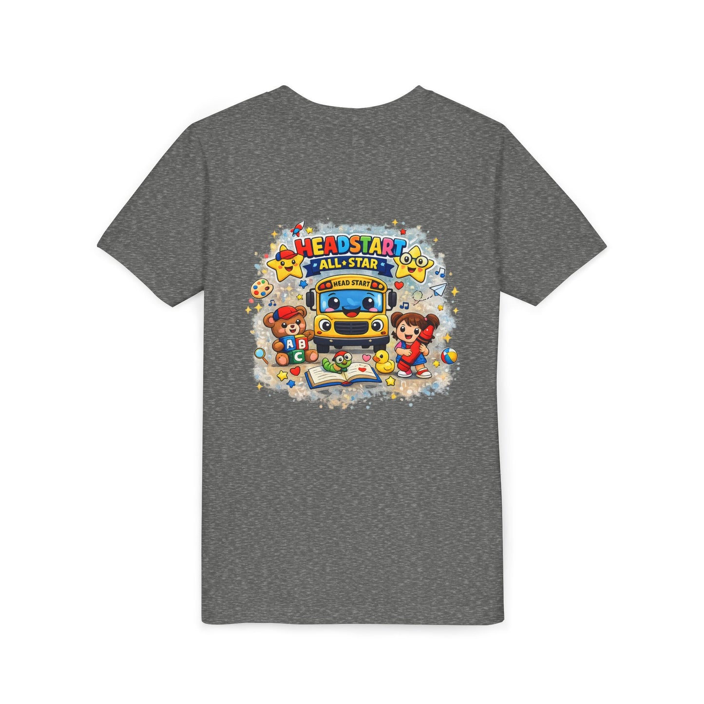 Youth Tee — "Headstart All-Star" Cute School Bus & Characters Back-to-School Shirt
