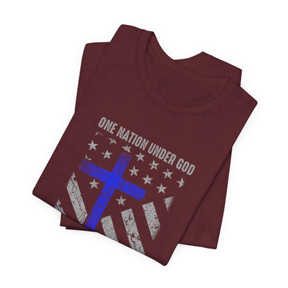 Blessed Are the Peacemakers T‑Shirt — Thin Blue Line Cross, "One Nation Under God" Patriotic Police Tee