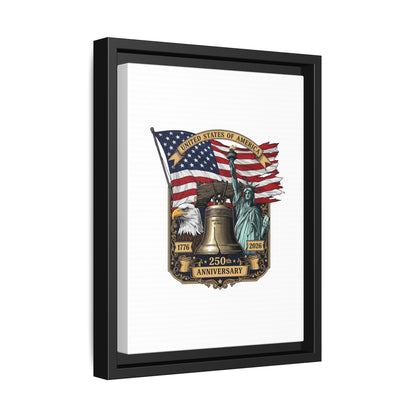 Liberty 250th Anniversary Framed Canvas Print — American Flag, Statue of Liberty & Liberty Bell Art