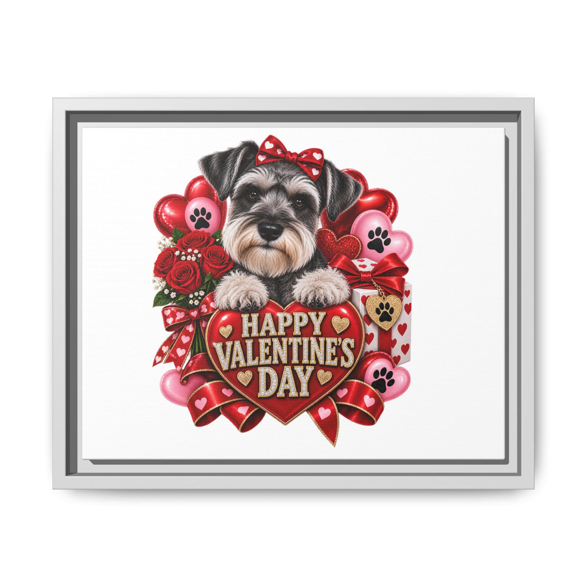 Valentine’s Day Schnauzer Framed Canvas