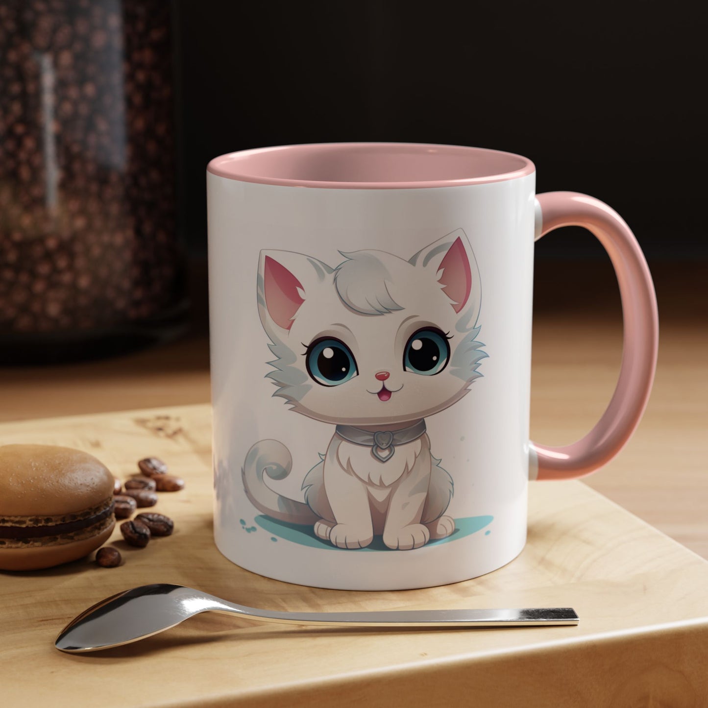 Cute White Kitten Accent Coffee Mug – Adorable Cat Cute Cat Lover Gift