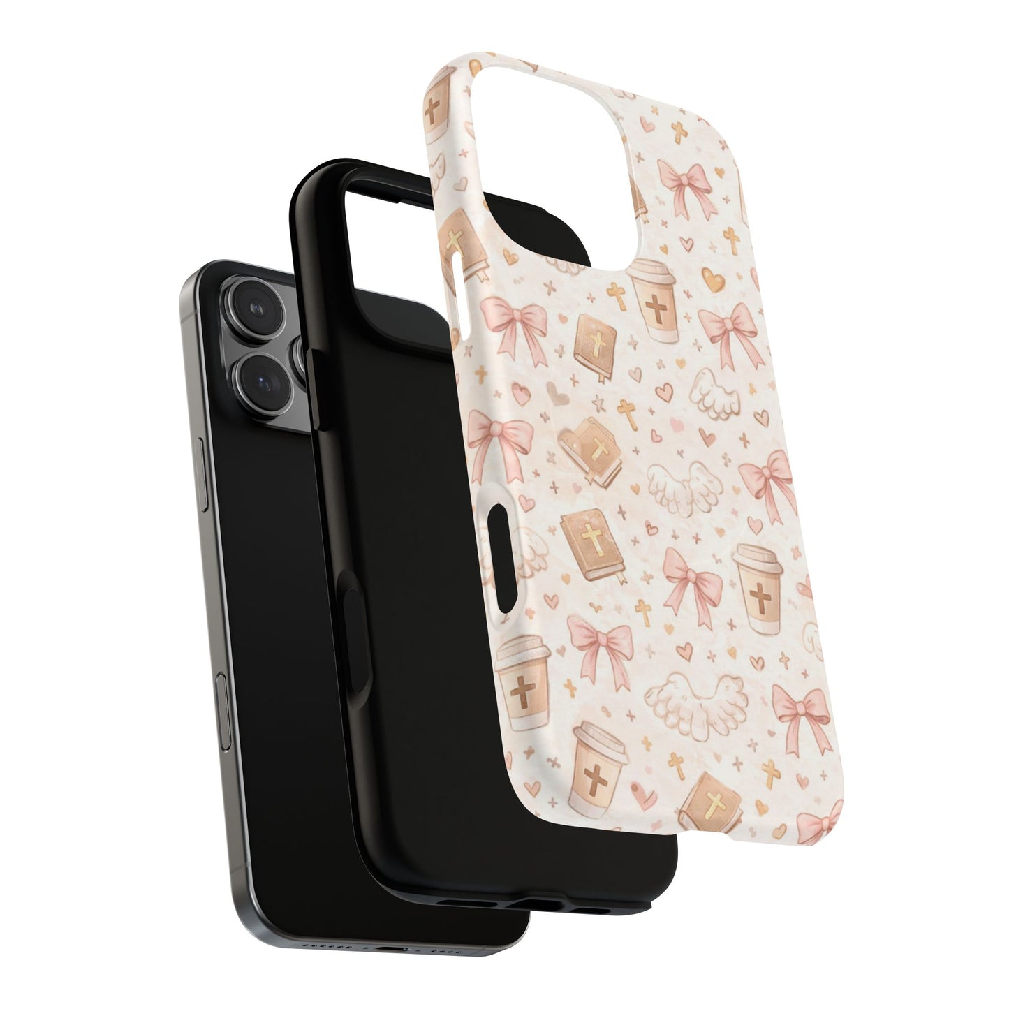 Christian Pattern Phone Case — Cute Cross, Bible & Dove Tough Magnetic Case