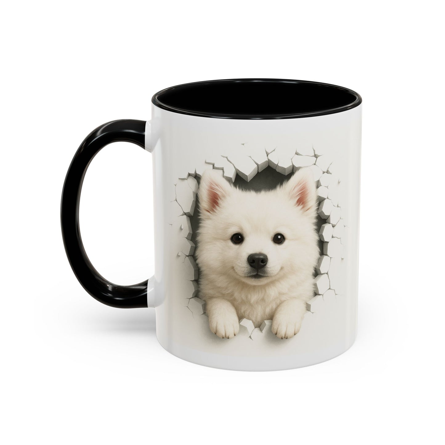 White Samoyed Puppy Accent Coffee Mug — Cute Dog Breakthrough Design (11/15 oz)
