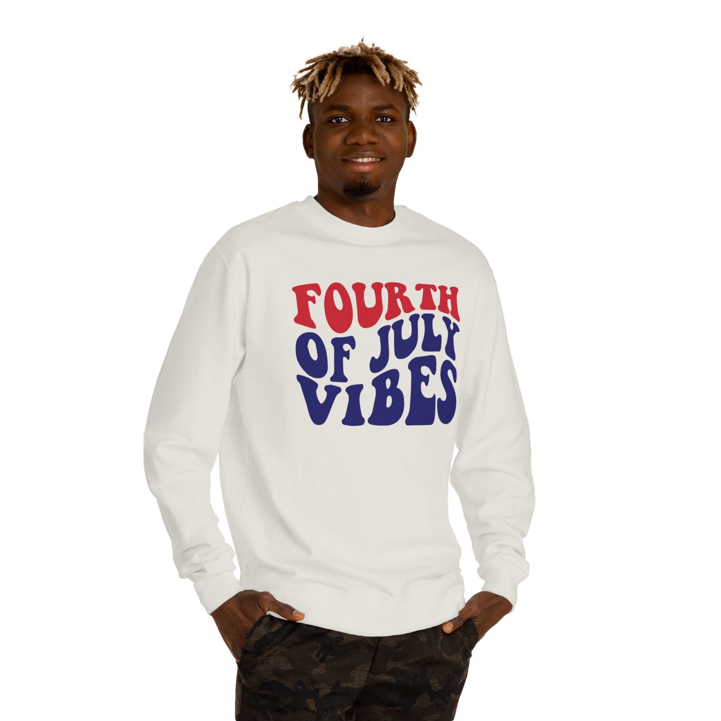 Fourth of July Vibes Sweatshirt — Patriotic Red & Blue Holiday Crewneck
