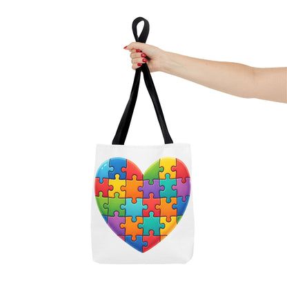 Autism Puzzle Heart Tote Bag - Colorful Awareness Canvas Tote