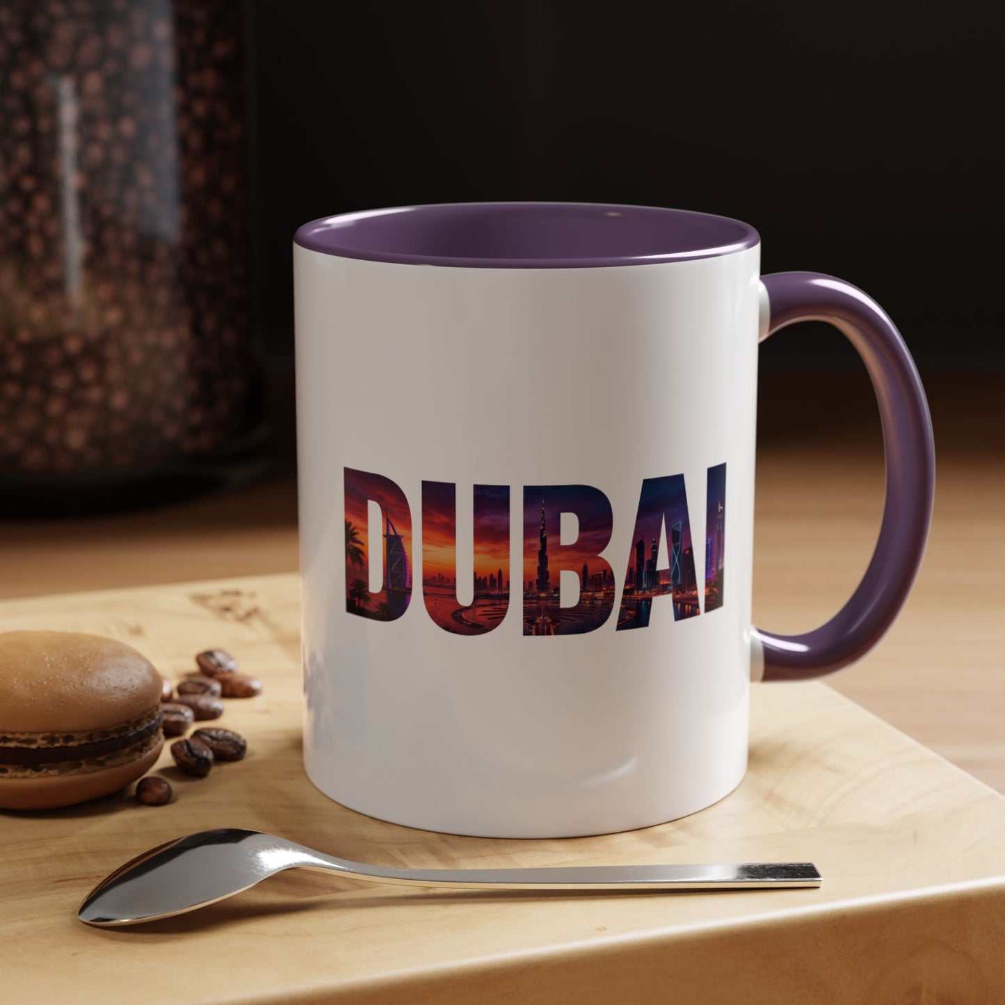 Dubai Skyline Accent Coffee Mug — Sunset City Photo Text (11/15oz)