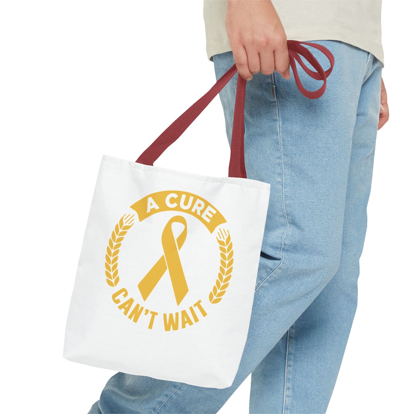 A Cure Can’t Wait Gold Ribbon Tote Bag — Cancer Awareness Support Tote