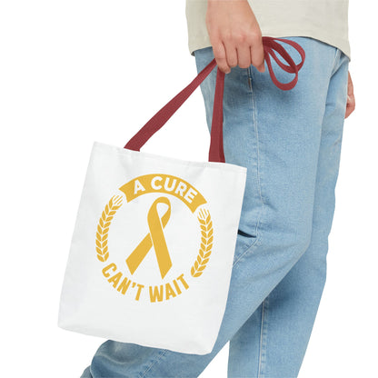 A Cure Can’t Wait Gold Ribbon Tote Bag — Cancer Awareness Support Tote