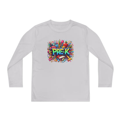 PRE-K Youth Long Sleeve Tee — Colorful School Supplies Design