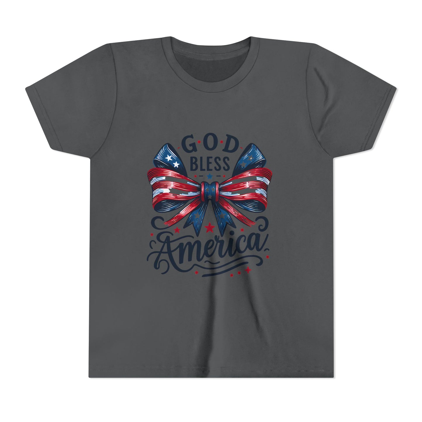 Youth Tee — "God Bless America" Patriotic Bow T-Shirt (4th of July, Memorial Day)