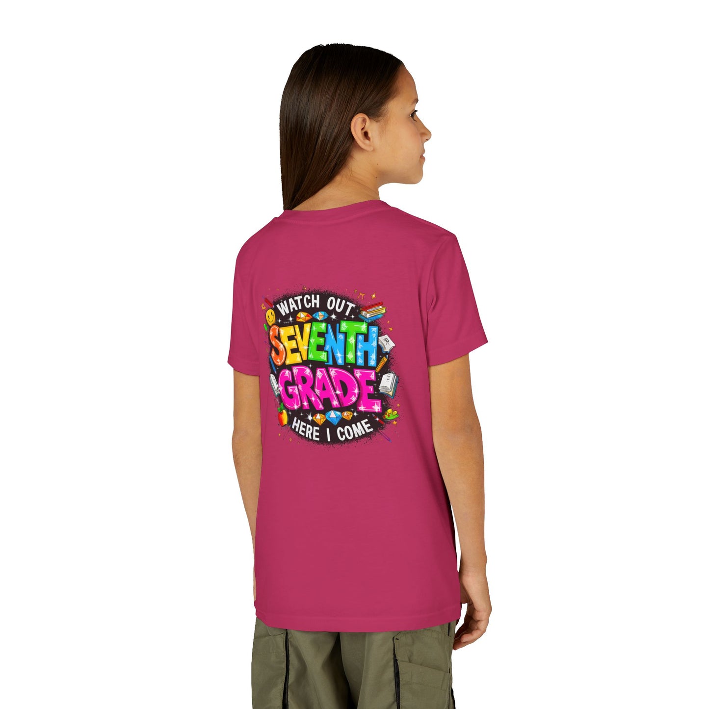 Seventh Grade Kids T-Shirt – “Watch Out Seventh Grade Here I Come” Back-to-School Tee