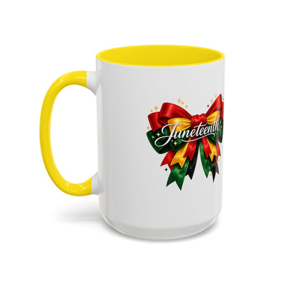 Juneteenth Ribbon Coffee Mug — Black/Red/Green Celebration Accent Mug