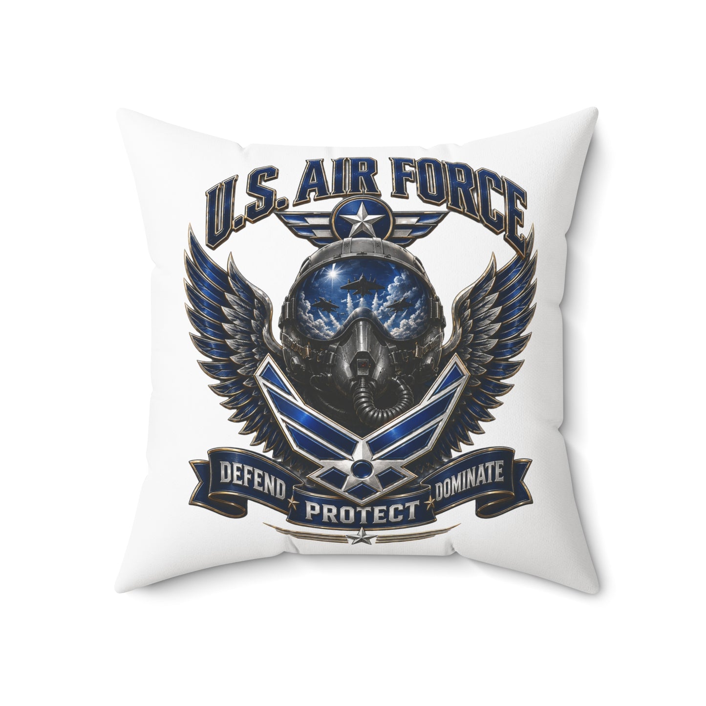 U.S. Air Force Emblem Throw Pillow — Defend Protect Dominate Military Decorative Pillow