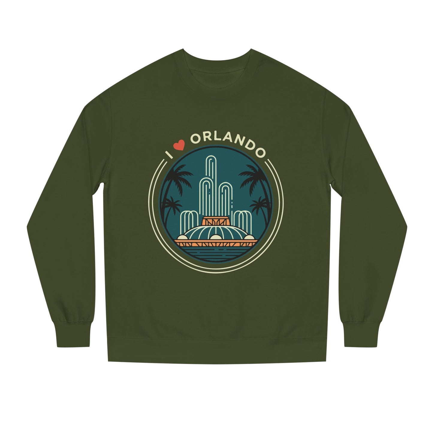 Orlando Fountain Crewneck Sweatshirt — Retro Palm Tree Cityscape