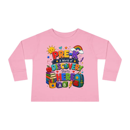 Pre-K Discovery Toddler Long Sleeve Tee – “A World of Discovery Starts Here”