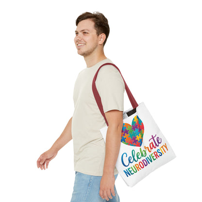 Celebrate Neurodiversity Tote Bag – Rainbow Puzzle Heart Awareness Tote