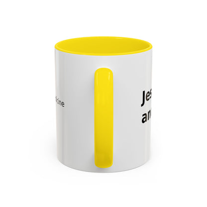 Accent Coffee Mug — “Faith + Medicine: Insulin Saves” Black-Accent Mug (11/15 oz)
