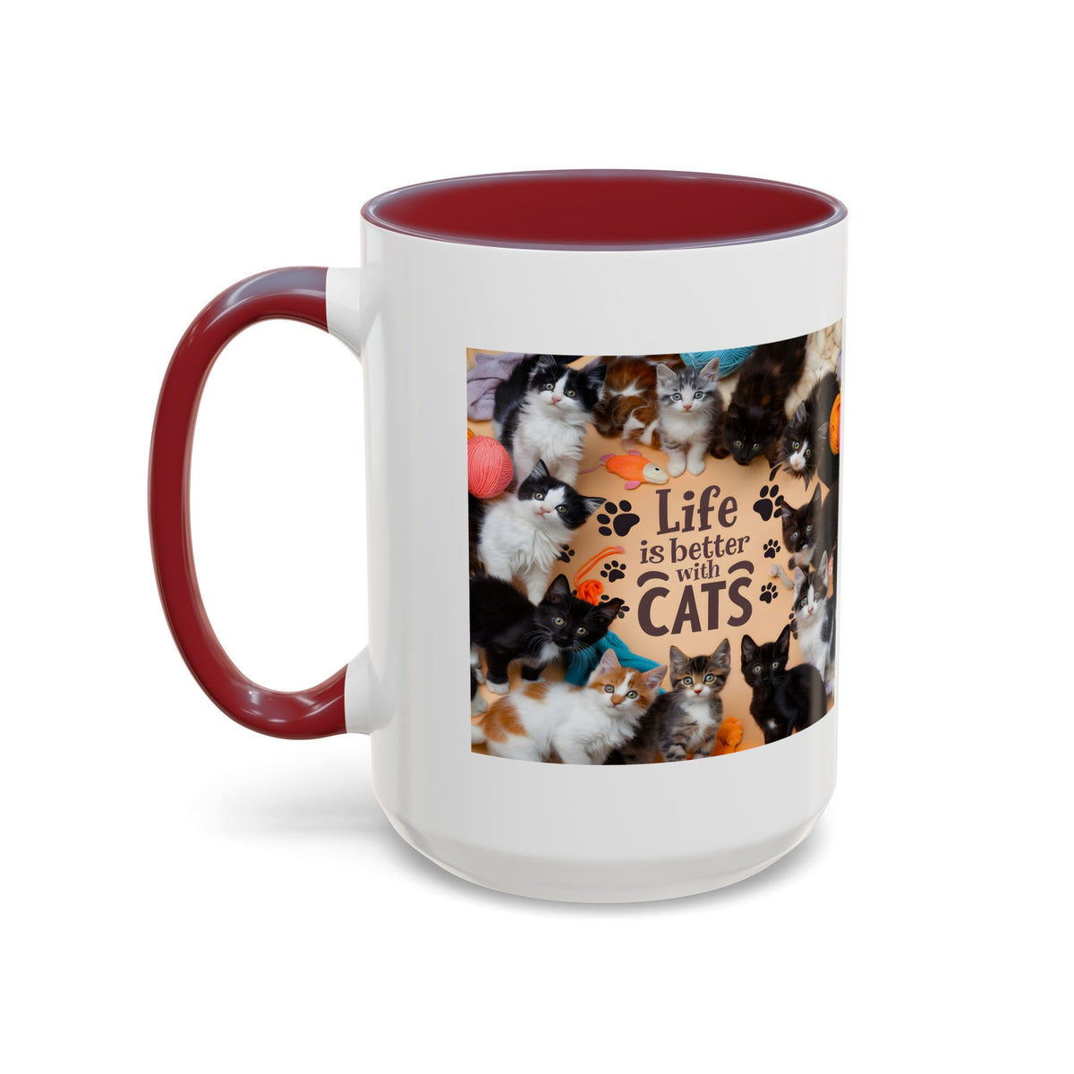 Cat Lover Accent Coffee Mug — “Life Is Better With Cats” 11/15oz