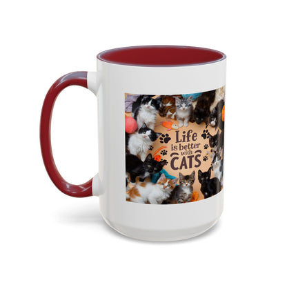 Cat Lover Accent Coffee Mug — “Life Is Better With Cats” 11/15oz