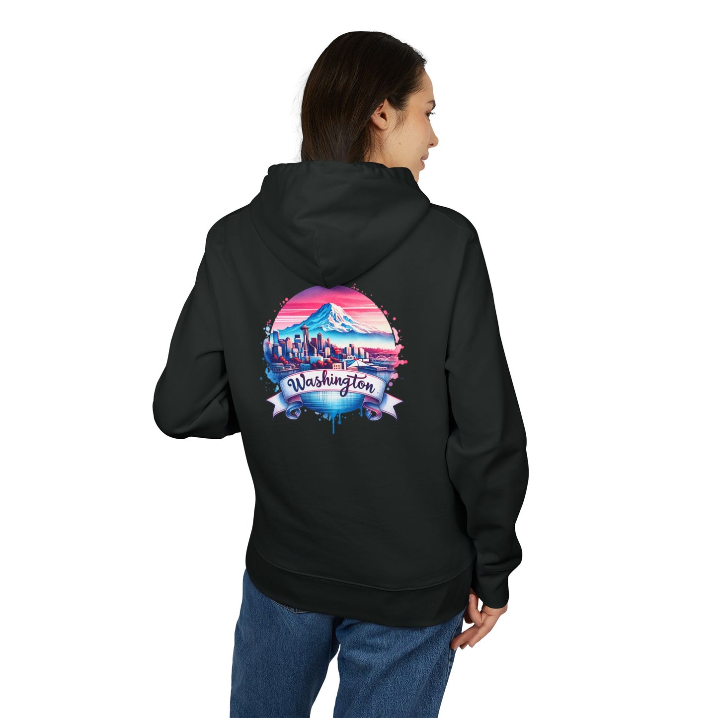 Washington State Skyline Hoodie — Retro Mt. Rainier Travel Pullover