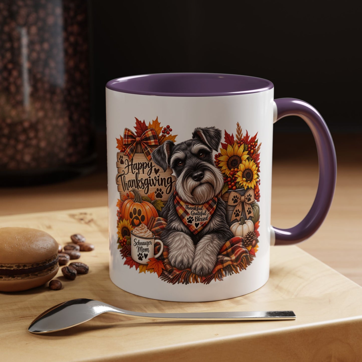 Thanksgiving Schnauzer Coffee Mug — 'Happy Thanksgiving' Autumn Dog Mug (11/15oz)