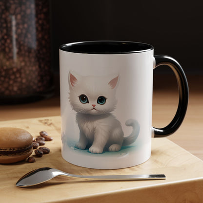 Cute White Kitten Accent Coffee Mug — Cute Cat Coffee Cup (11/15oz)