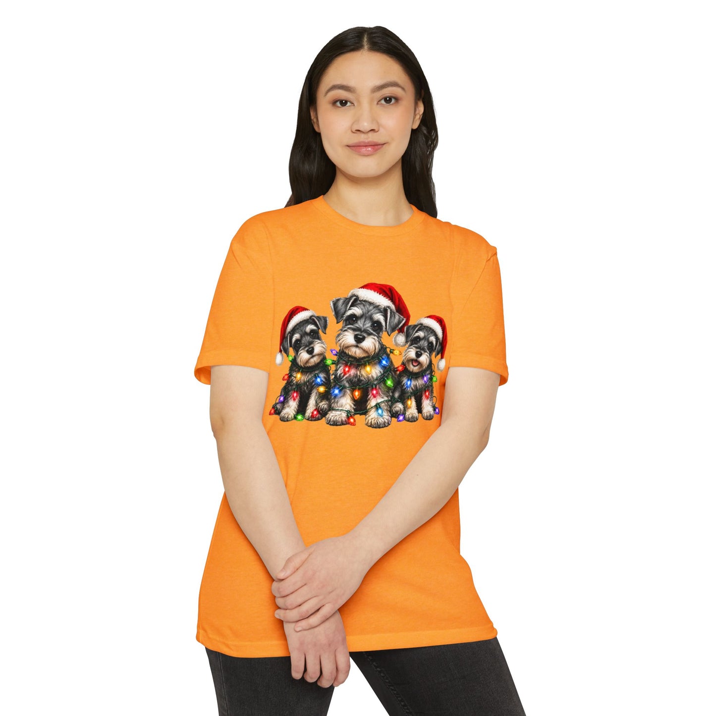 Christmas Schnauzer Puppies T-Shirt – Cute Santa Hat Dog Holiday Tee