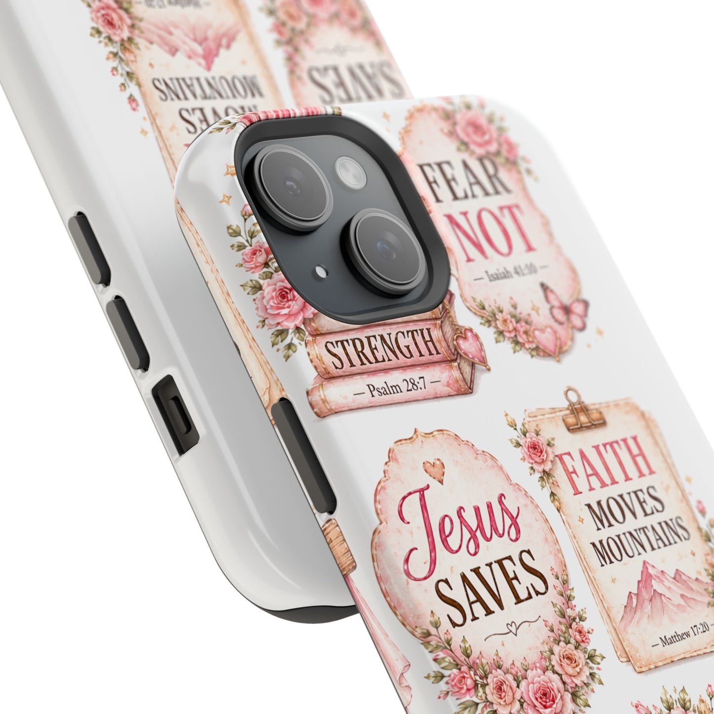 Christian Phone Case - "Fear Not, Faith Moves Mountains, Jesus Saves" Floral Magnetic Impact-Resistant Case