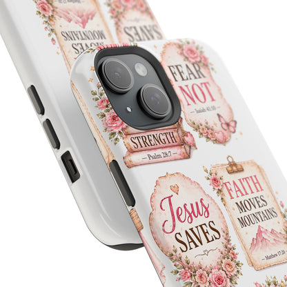 Christian Phone Case - "Fear Not, Faith Moves Mountains, Jesus Saves" Floral Magnetic Impact-Resistant Case
